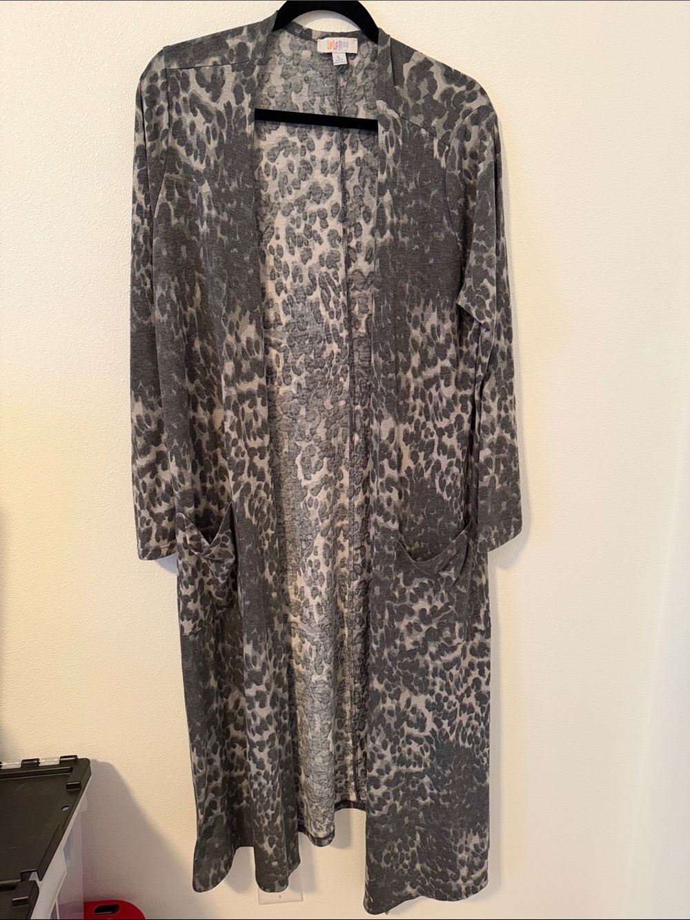 LuLaRoe Gray Leopard Print Maxi Cardigan